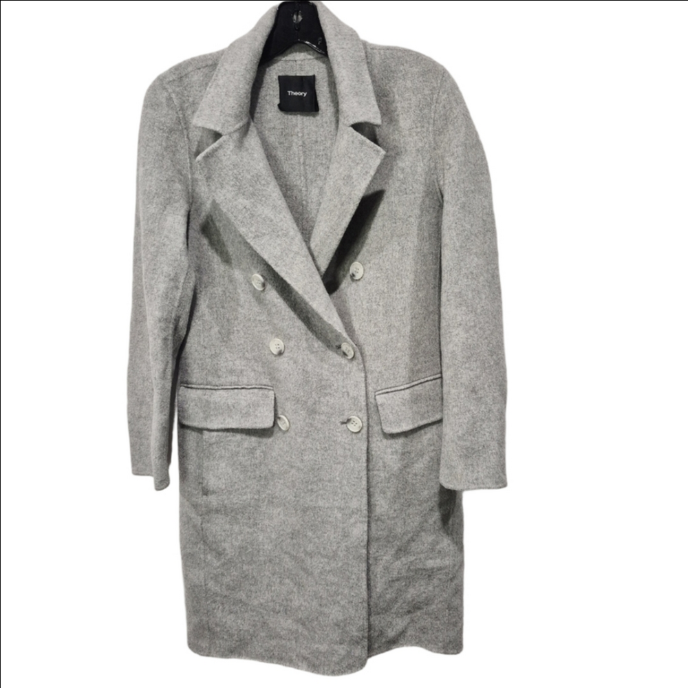 Theory Cashmere Wool Light Gray Trench Coat